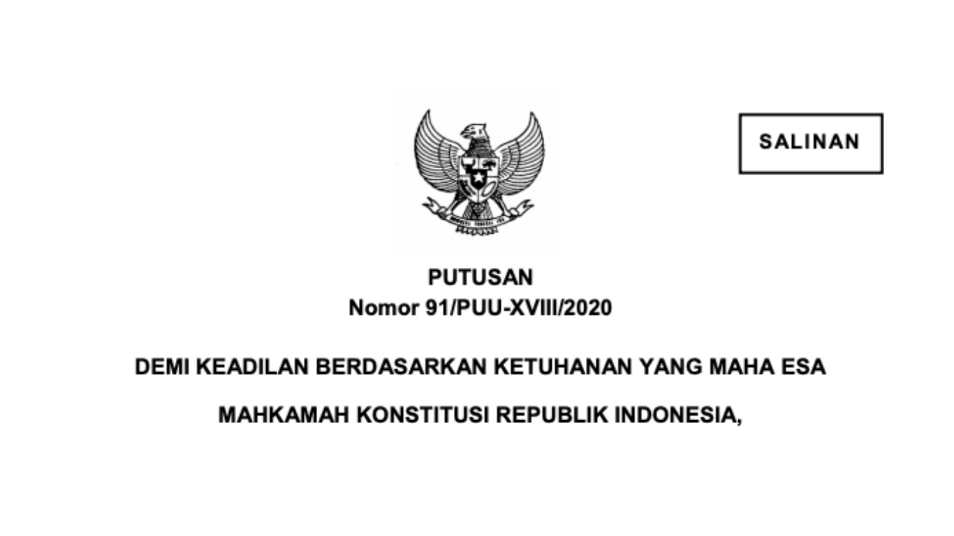 Putusan Mahkamah Konstitusi No. 91/PUU-XVIII/2020